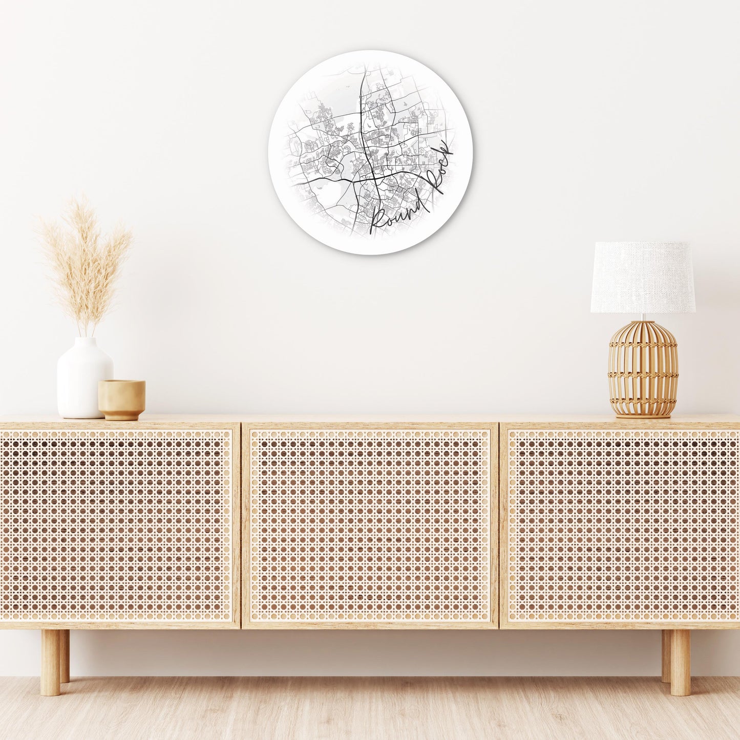 Minimalistic B&W Texas Round Rock Circle Map | Wood Sign | Eaches | Min 1