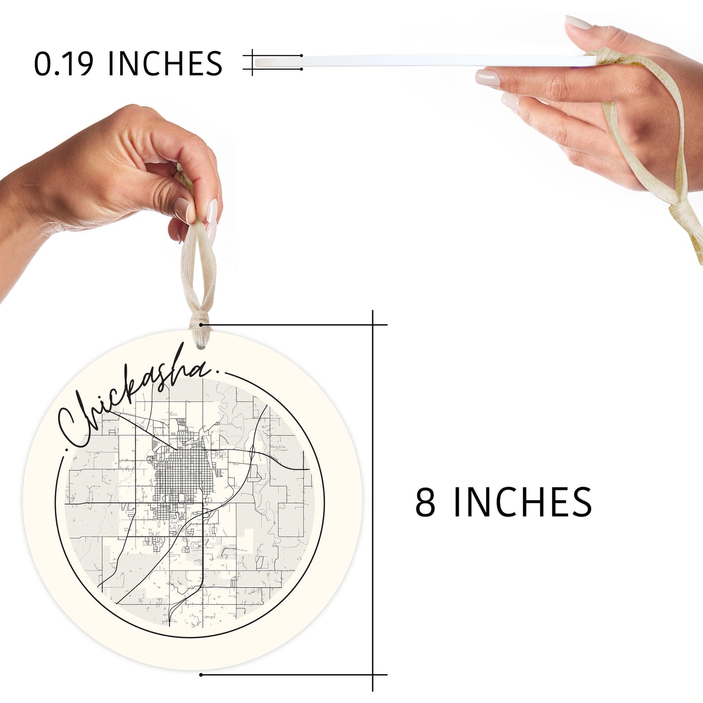 Modern Minimalist Oklahoma Chickasha Map | Wood Ornament | Eaches | Min 1