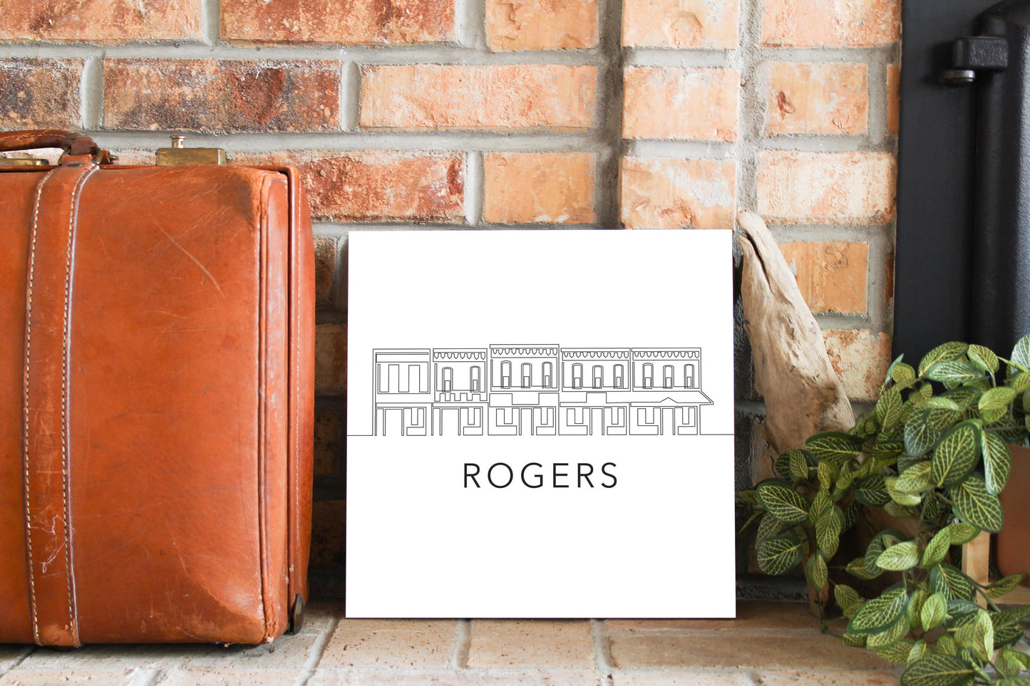 Minimalist B&W Arkansas Rogers Skyline | Wood Sign | Eaches | Min 2
