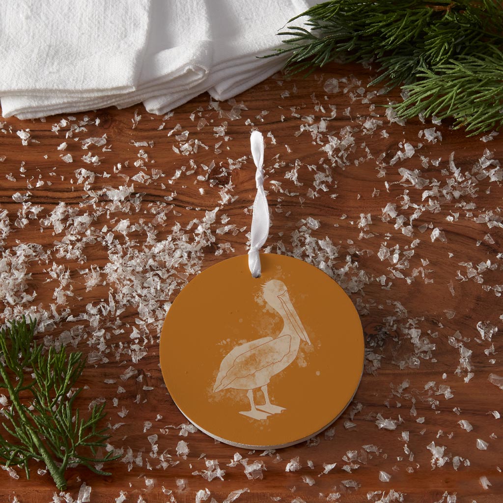 Modern Minimalist Louisiana Pelican Water Color| Wood Ornament | Eaches | Min 6