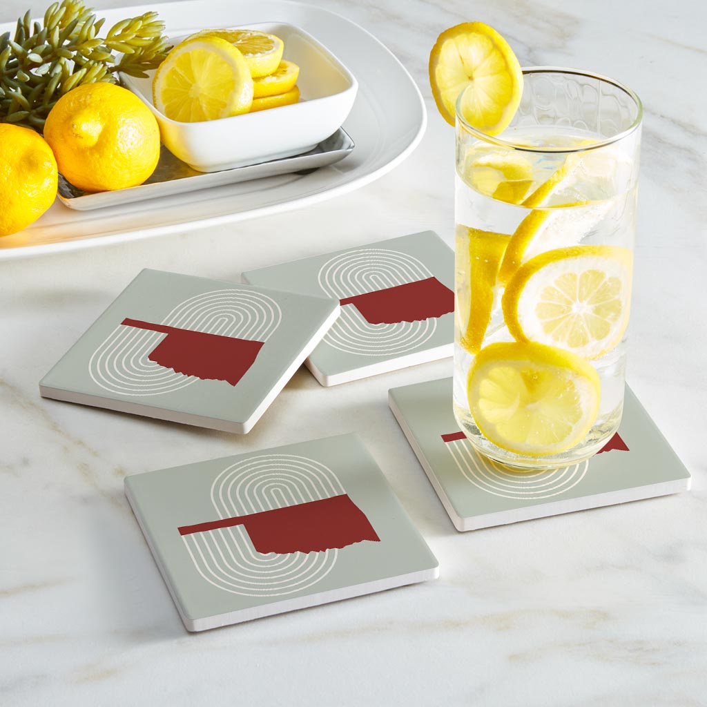 Modern Minimalist Oklahoma Retro State Shape | Absorbent Coasters | Set of 4 | Min 2