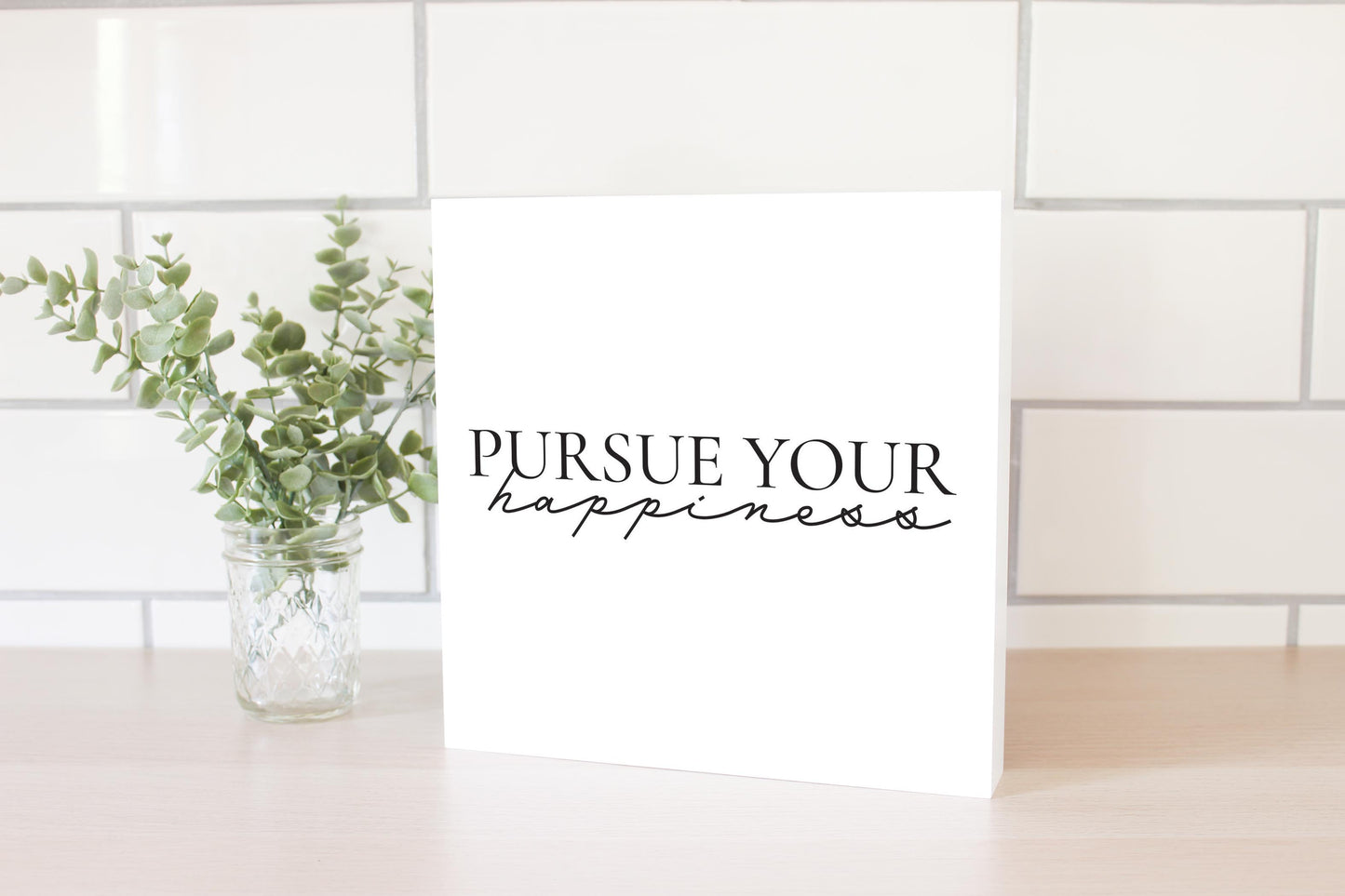 Minimalistic B&W Pennsylvania Happiness Quip | Wood Block | Eaches | Min 2