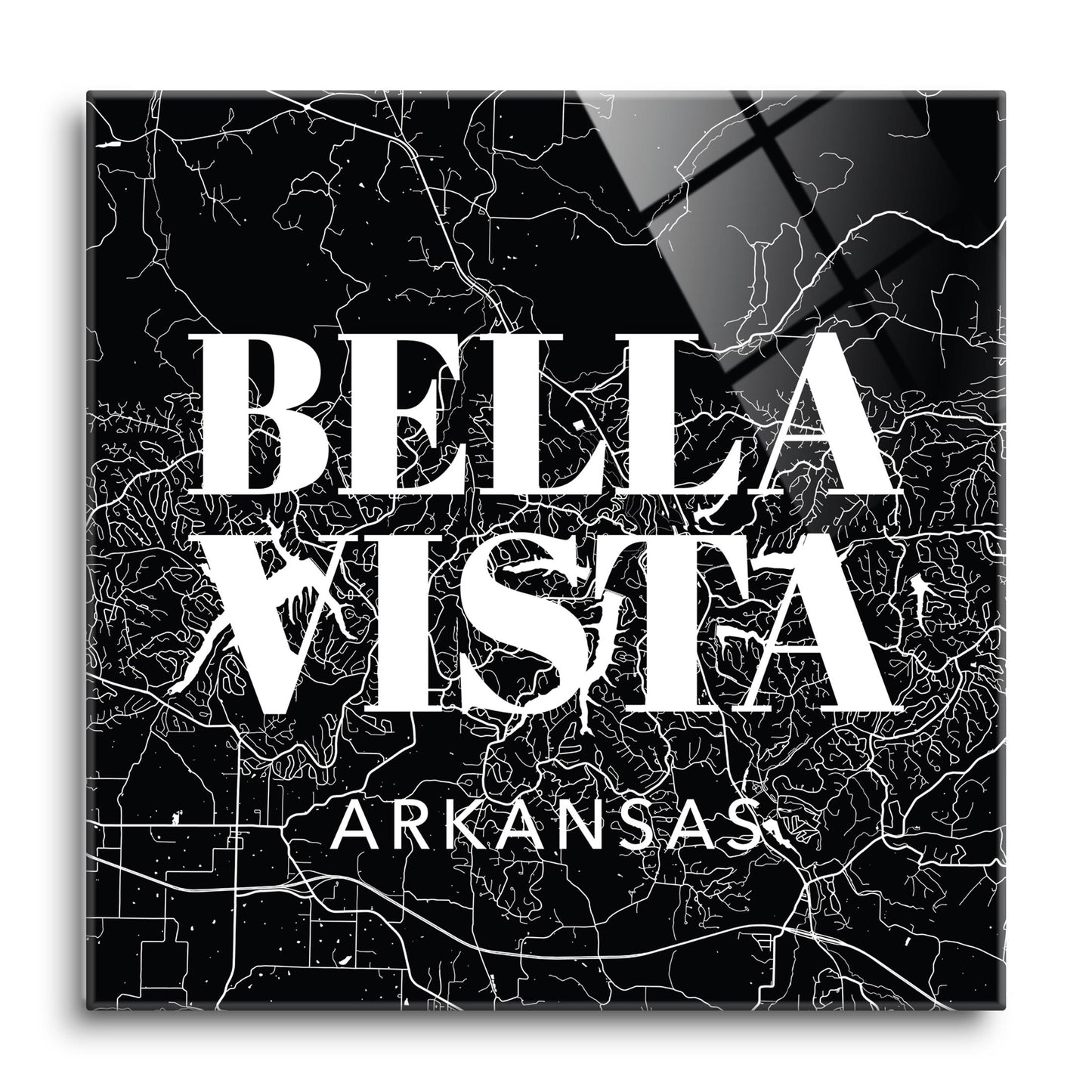 Minimalist B&W Arkansas Bella Vista Map State | Hi-Def Glass Art | Eaches | Min 1