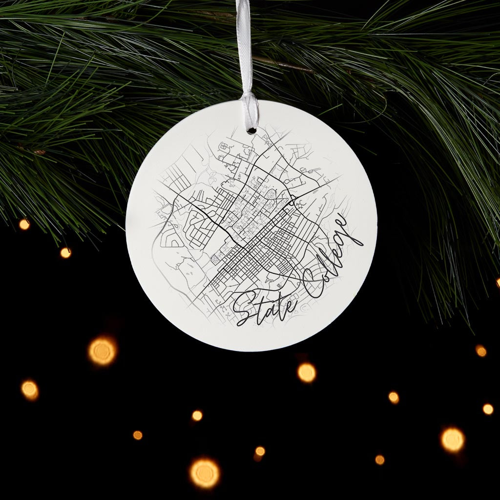 Minimalistic B&W Pennsylvania State College Circle Map | Wood Ornament | Eaches | Min 6