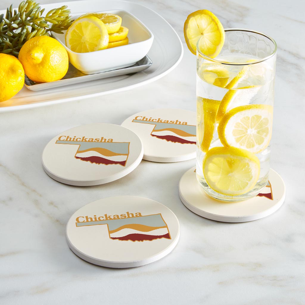 Modern Minimalist Oklahoma State Chickasha | Absorbent Coasters | Set of 4 | Min 2