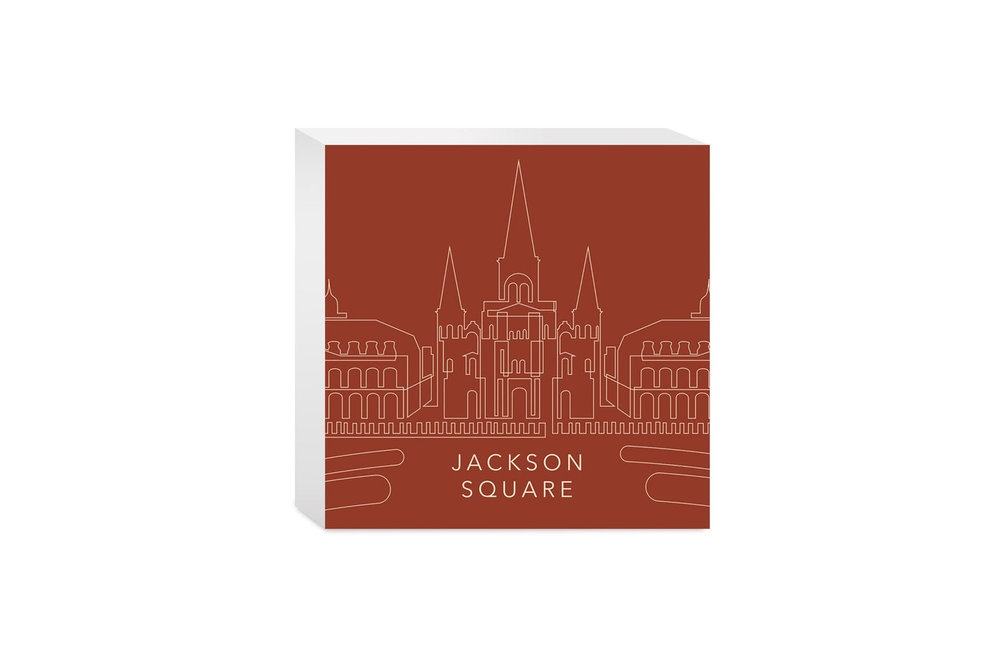 Modern Minimalist Louisiana Jackson Square Line Drawing | Wood Block | Eaches | Min 4