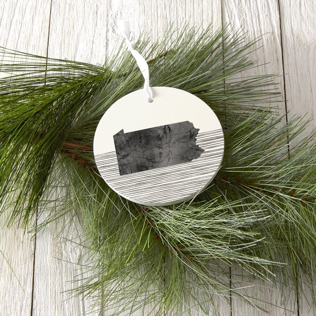Minimalistic B&W Pennsylvania Shape Straight Lines| Wood Ornament | Eaches | Min 6