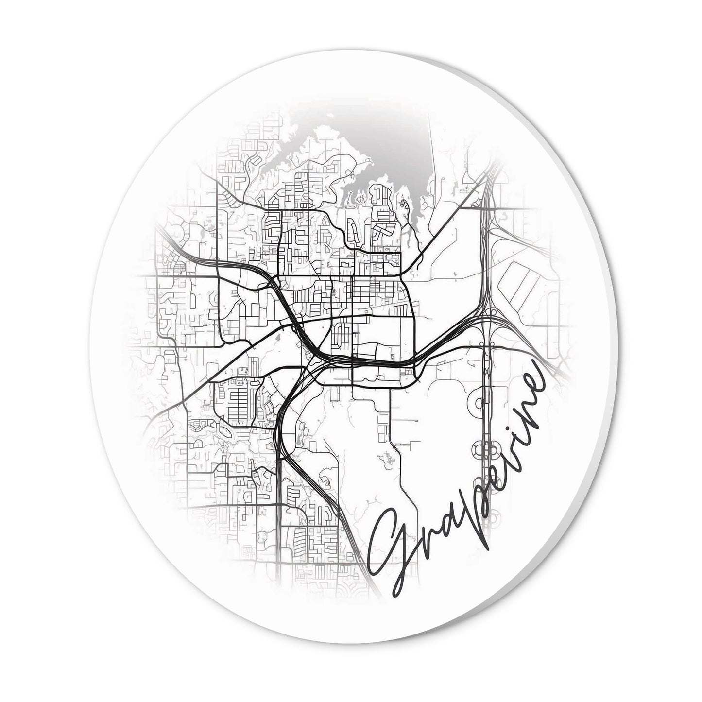 Minimalistic B&W Texas Grapevine Circle Map | Wood Sign | Eaches | Min 1