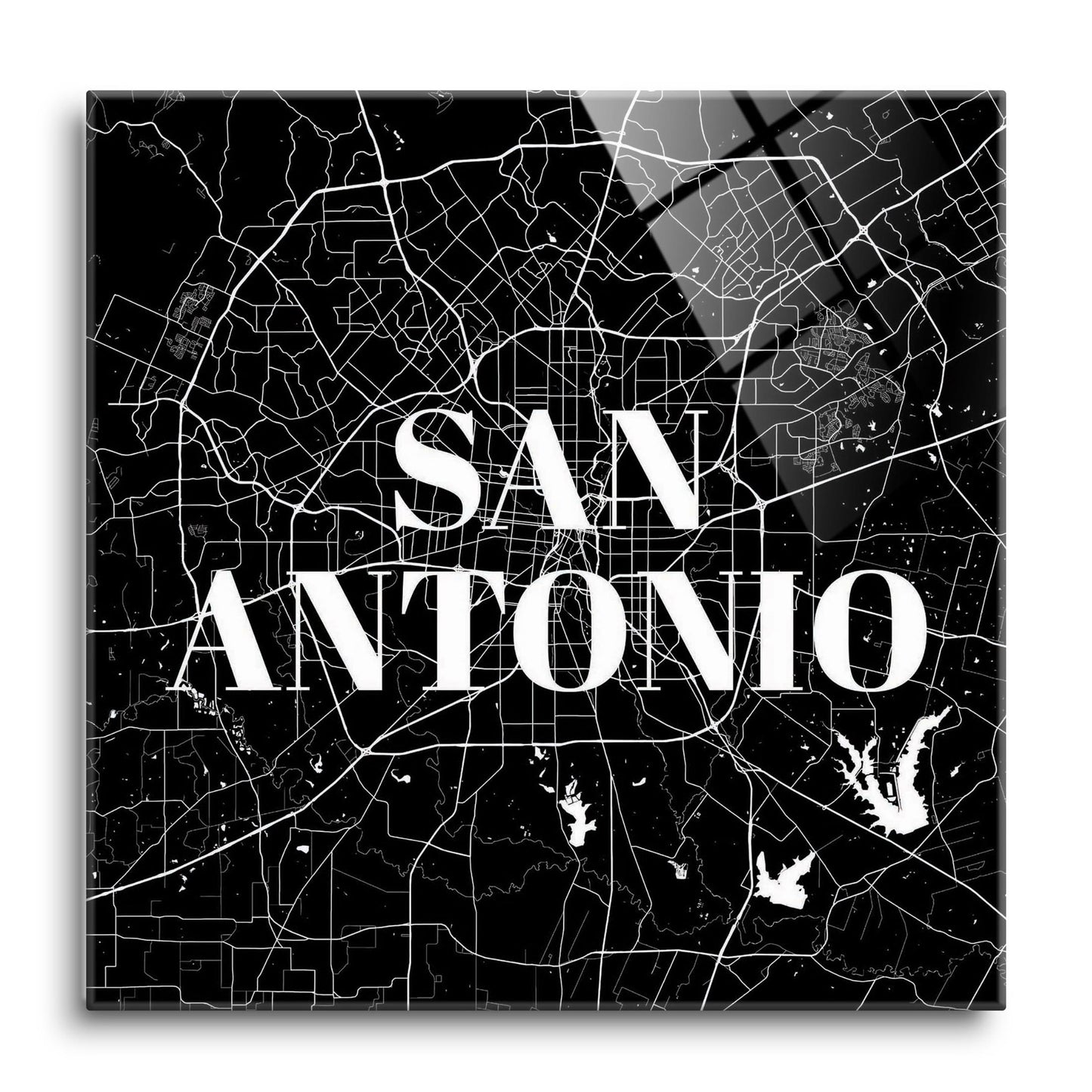 Minimalistic B&W Texas San Antonio Map | Hi-Def Glass Art | Eaches | Min 1
