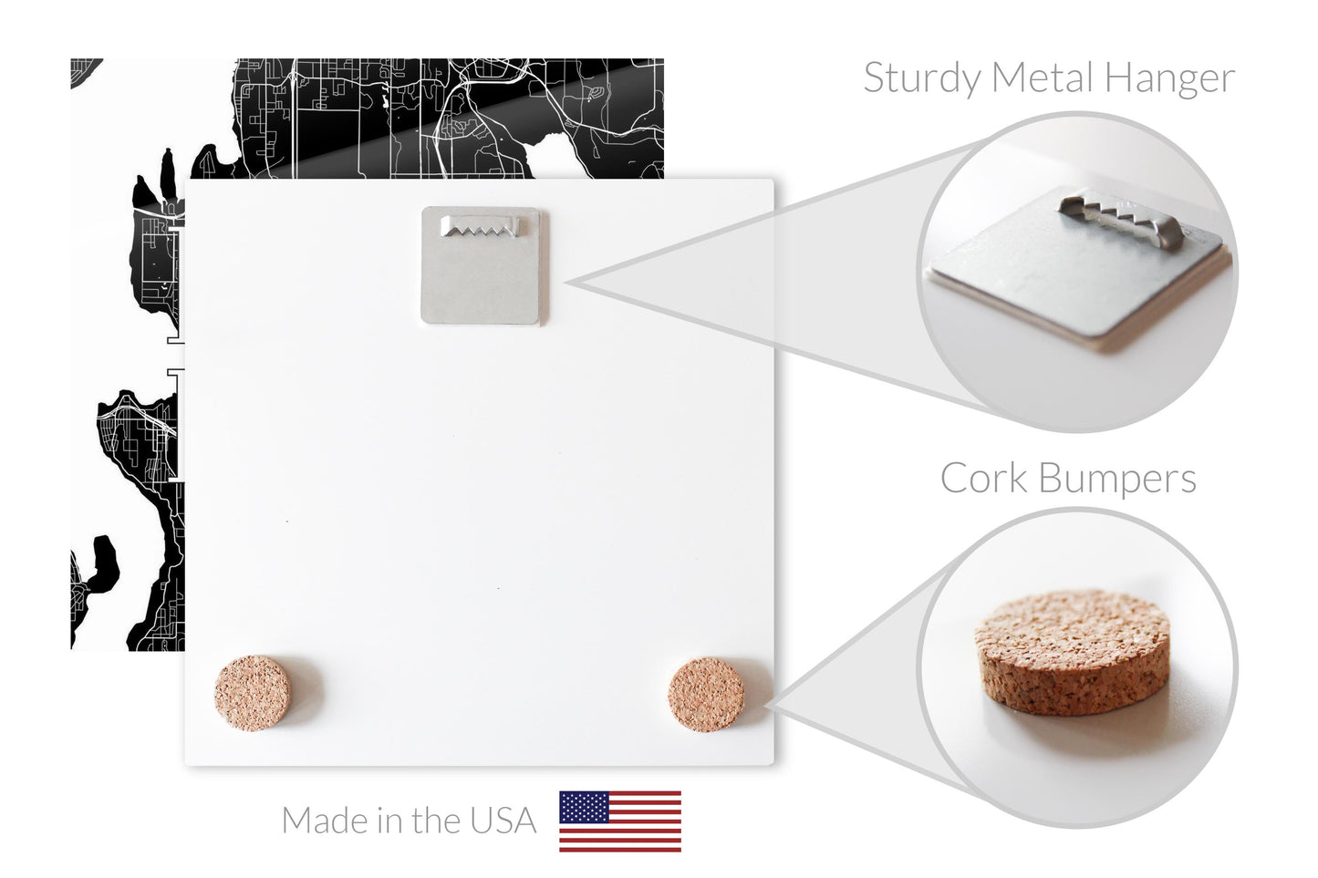 Minimalistic B&W Washington Bellevue Map | Hi-Def Glass Art | Eaches | Min 2