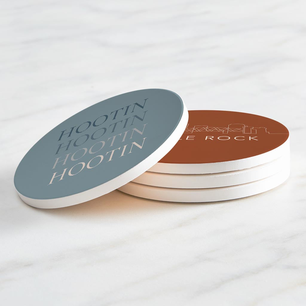 Modern Minimalist Arkansas Skyline Hootin Hollerin | Absorbent Coasters | Set of 4 | Min 2