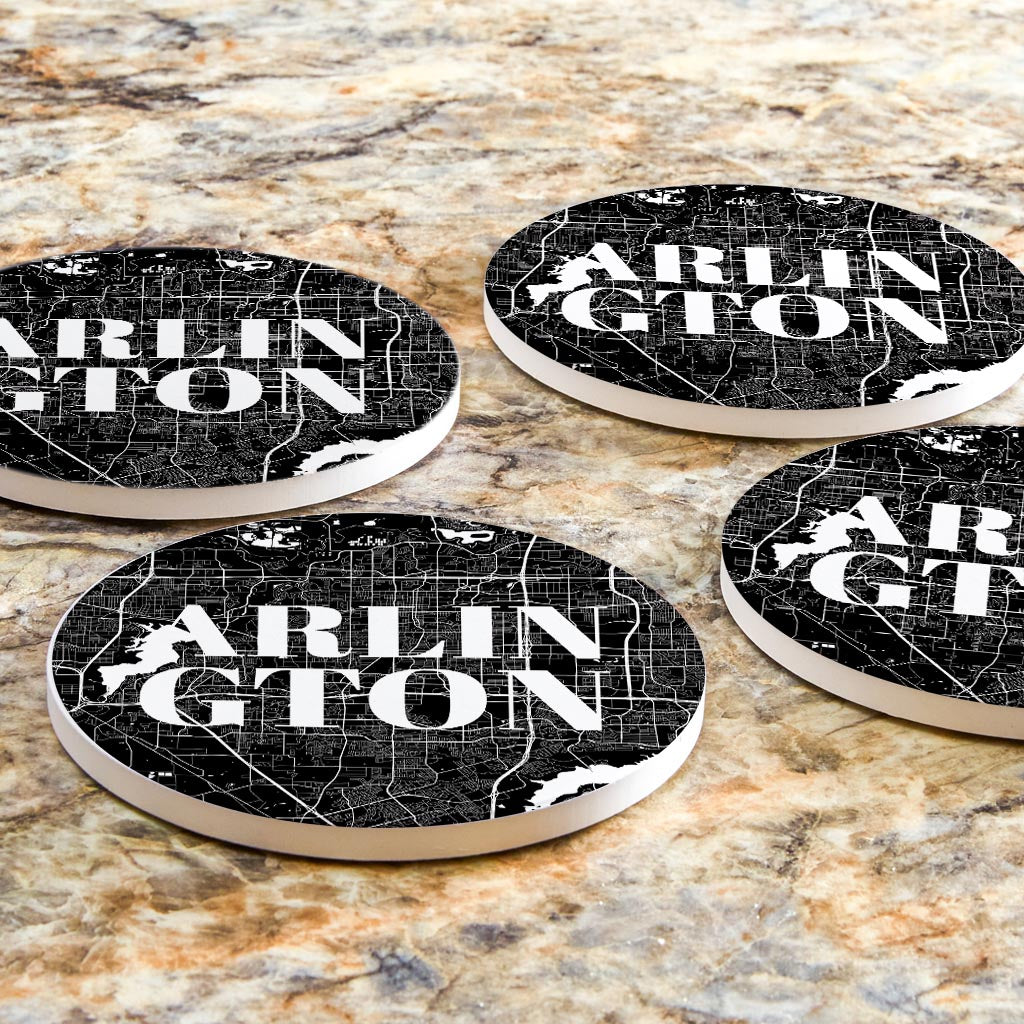 Minimalistic B&W Texas Arlington Map | Absorbent Coasters | Set of 4 | Min 2