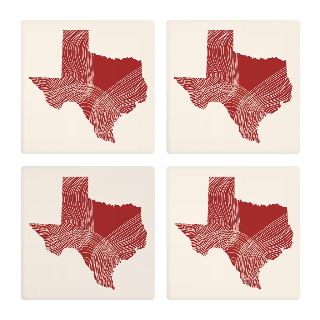 Modern Minimalist Texas Fluid Line State Shape | Absorbent Coasters | Set of 4 | Min 2