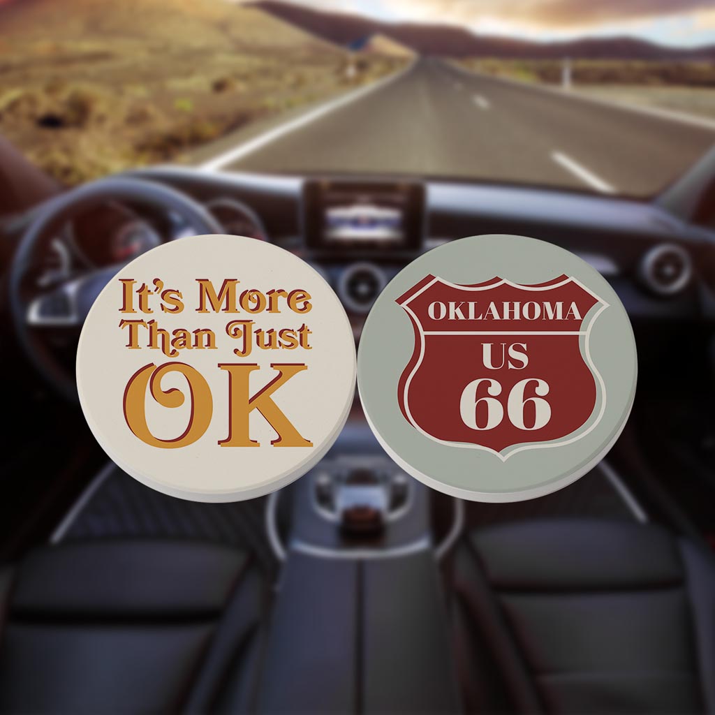Modern Minimalist Oklahoma Set | Absorbent Car Coasters | Set of 2 | Min 4