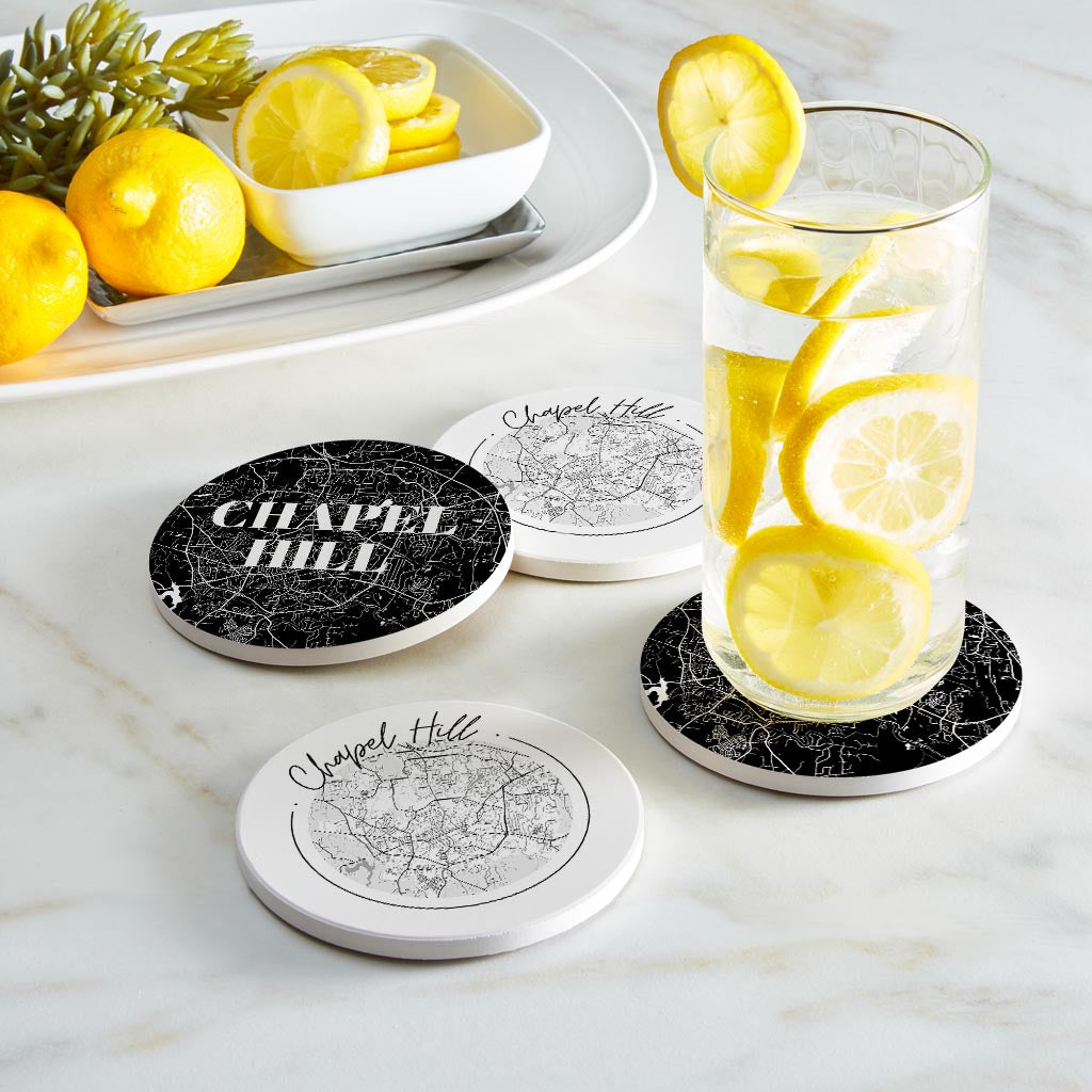 Minimalistic B&W North Carolina Chapel Hill Maps | Absorbent Coasters | Set of 4 | Min 2