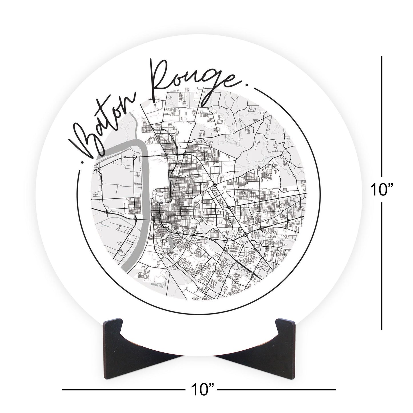 Minimalist B&W Louisiana Baton Rouge Circle Map | Wood Sign | Eaches | Min 1