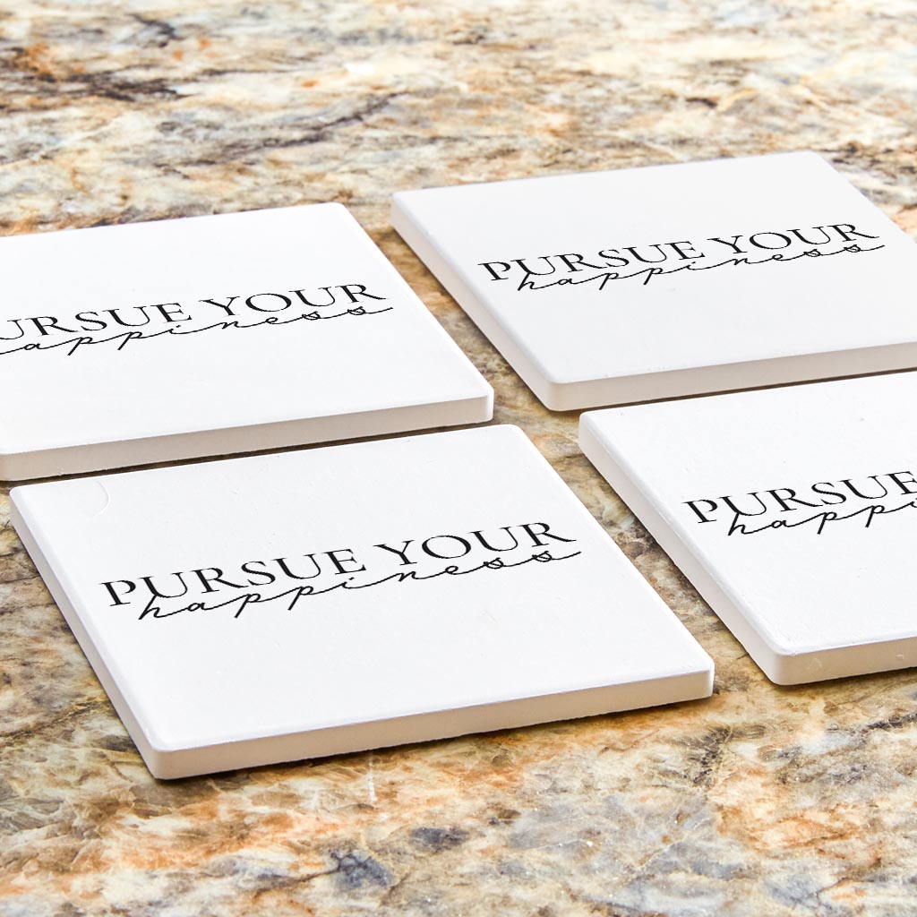 Minimalistic B&W Pennsylvania Happiness Quip | Absorbent Coasters | Set of 4 | Min 2