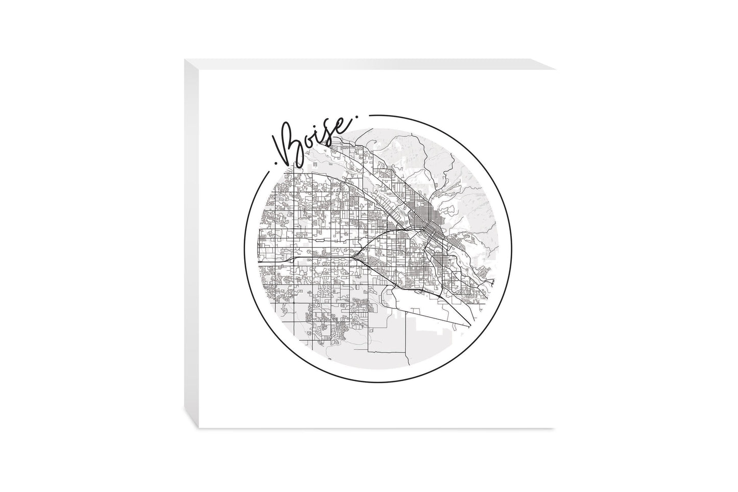 Minimalist B&W Idaho Boise Circle Map | Wood Block | Eaches | Min 2