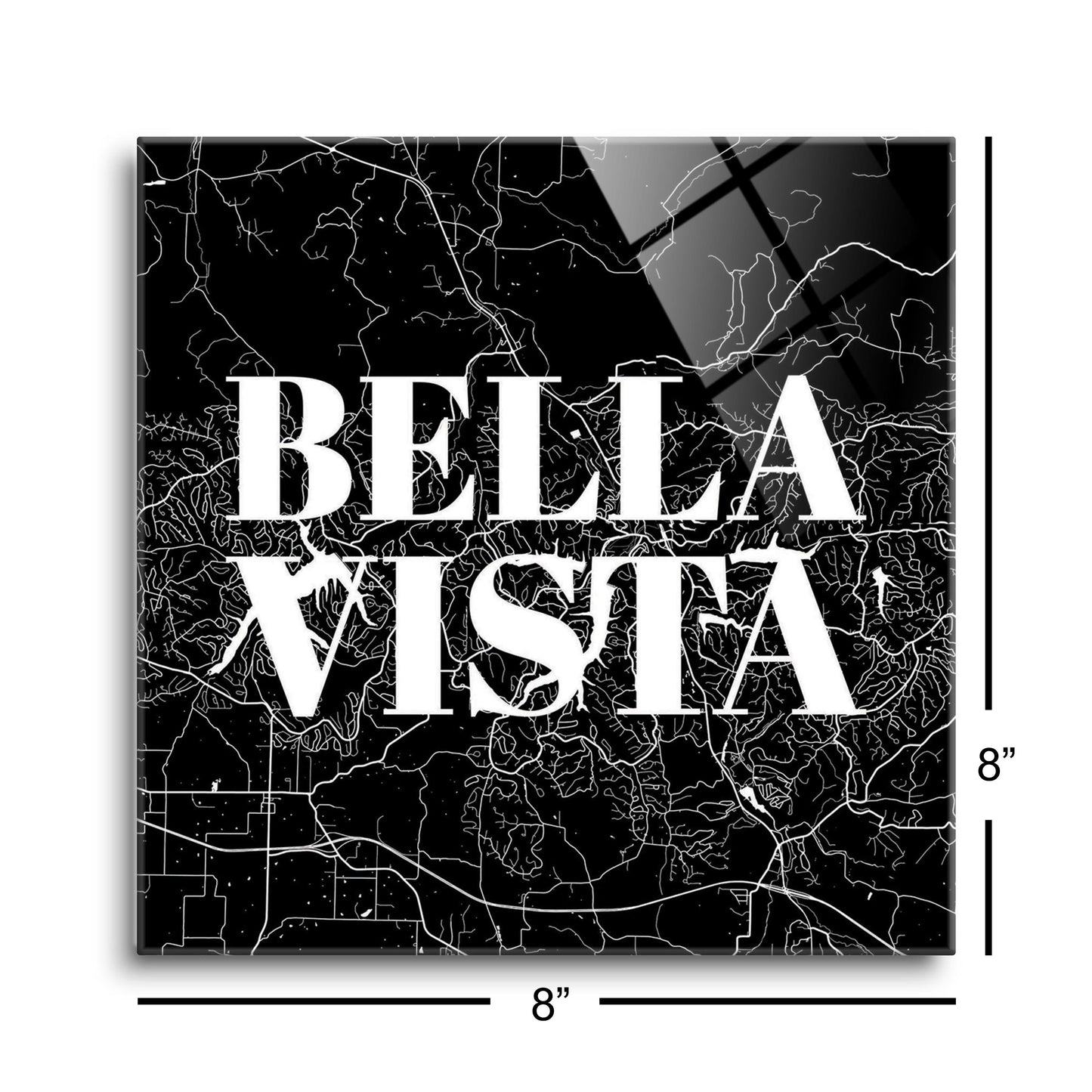 Minimalist B&W Arkansas Bella Vista Map | Hi-Def Glass Art | Eaches | Min 2