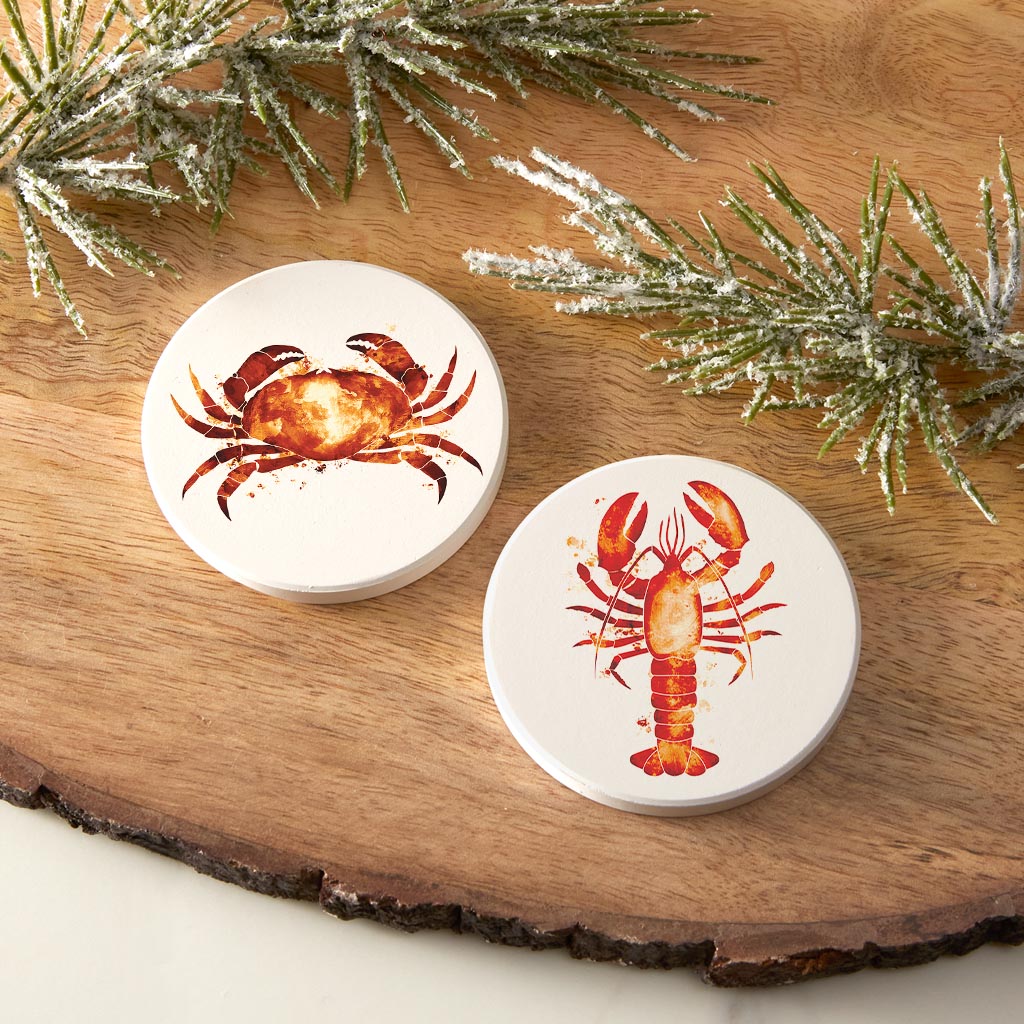 North Carolina Water Color Crab And Lobster| Absorbent Car Coasters | Set of 2 | Min 4