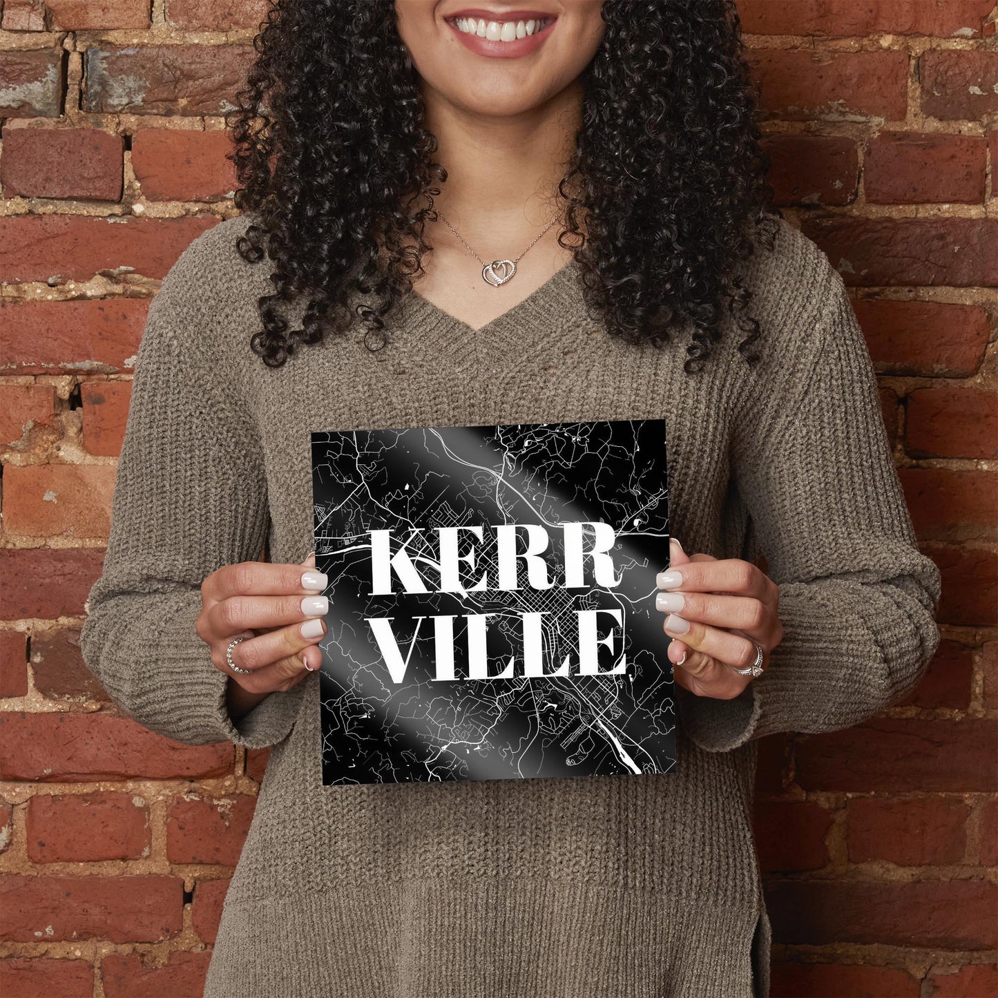 Minimalistic B&W Texas Kerrville Map | Hi-Def Glass Art | Eaches | Min 2