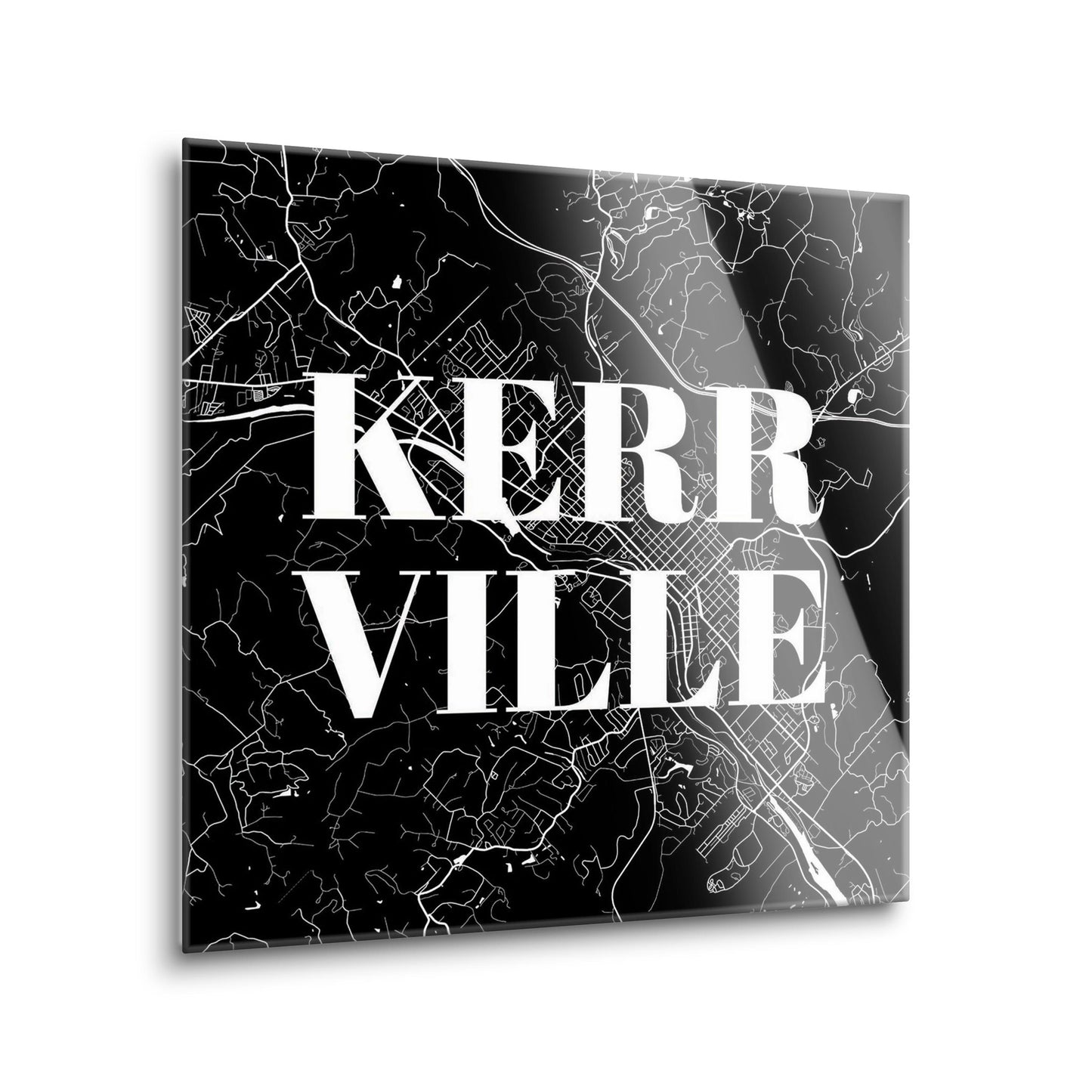 Minimalistic B&W Texas Kerrville Map | Hi-Def Glass Art | Eaches | Min 2