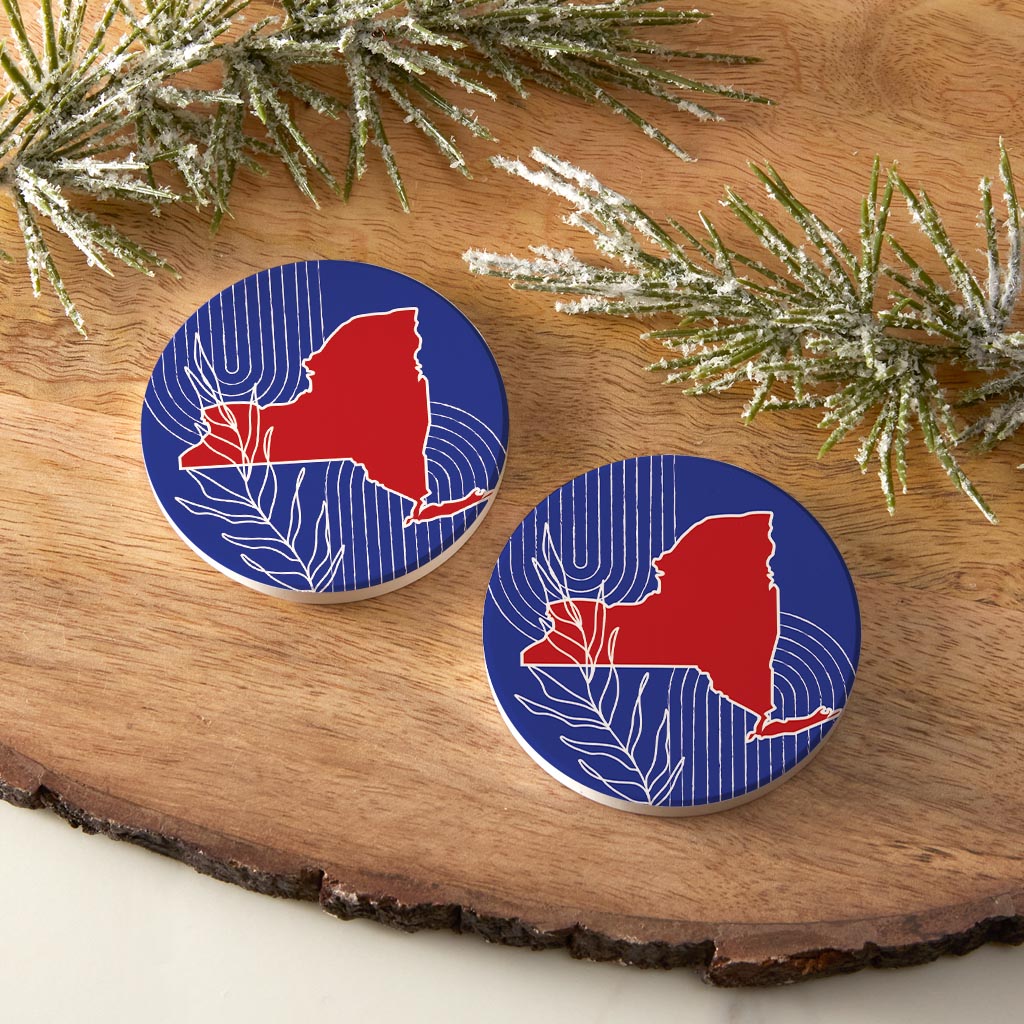Red White And Blue New York State Retro Thin Lines | Absorbent Car Coasters | Set of 2 | Min 4