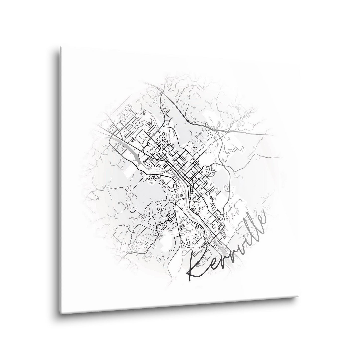 Minimalistic B&W Texas Kerrville Circle Map | Hi-Def Glass Art | Eaches | Min 1