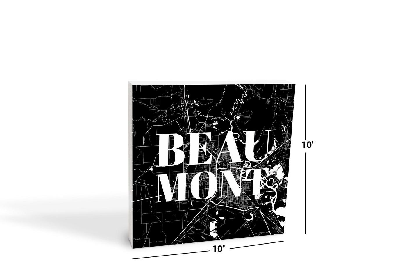 Minimalistic B&W Texas Beaumont Map | Wood Block | Eaches | Min 2