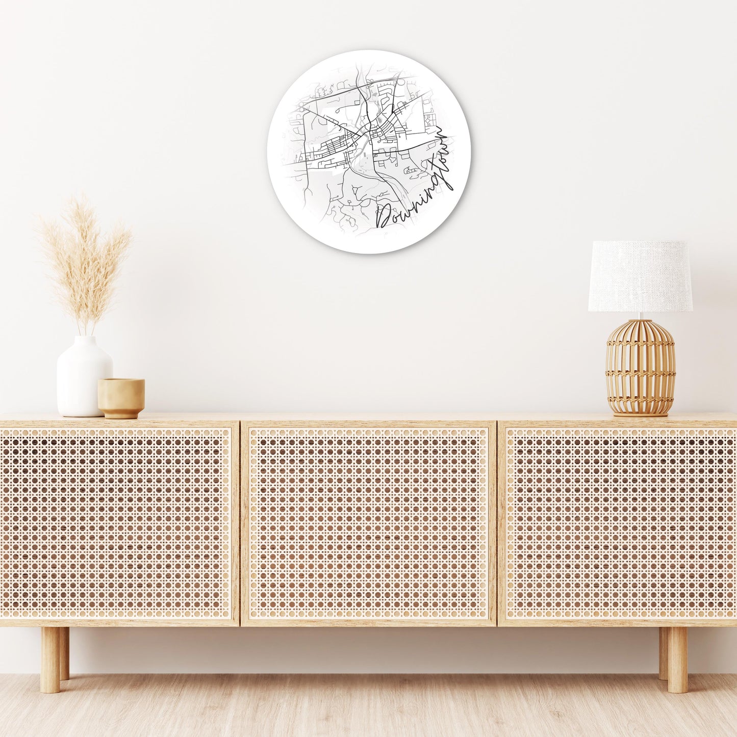 Minimalistic B&W Pennsylvania Downingtown Circle Map | Wood Sign | Eaches | Min 1