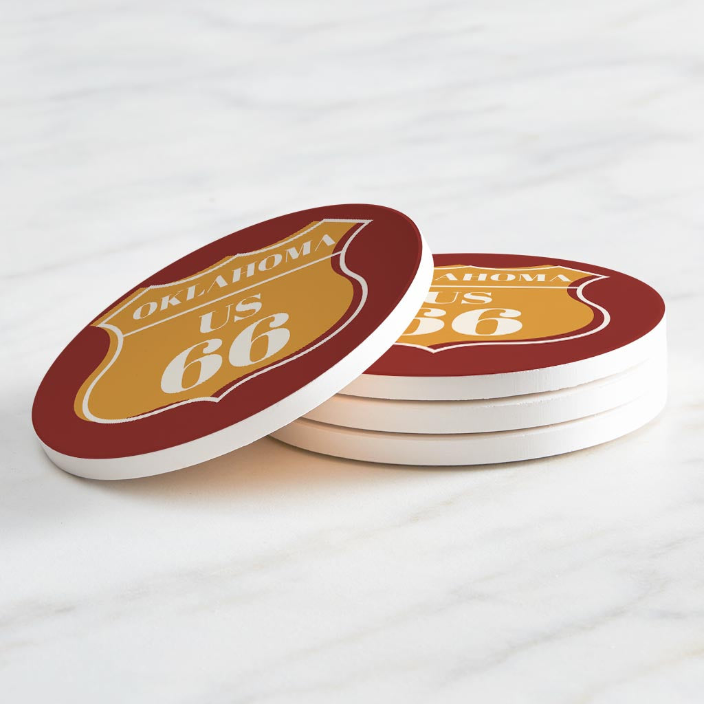 Modern Minimalist Oklahoma Us 66 Orange | Absorbent Coasters | Set of 4 | Min 2