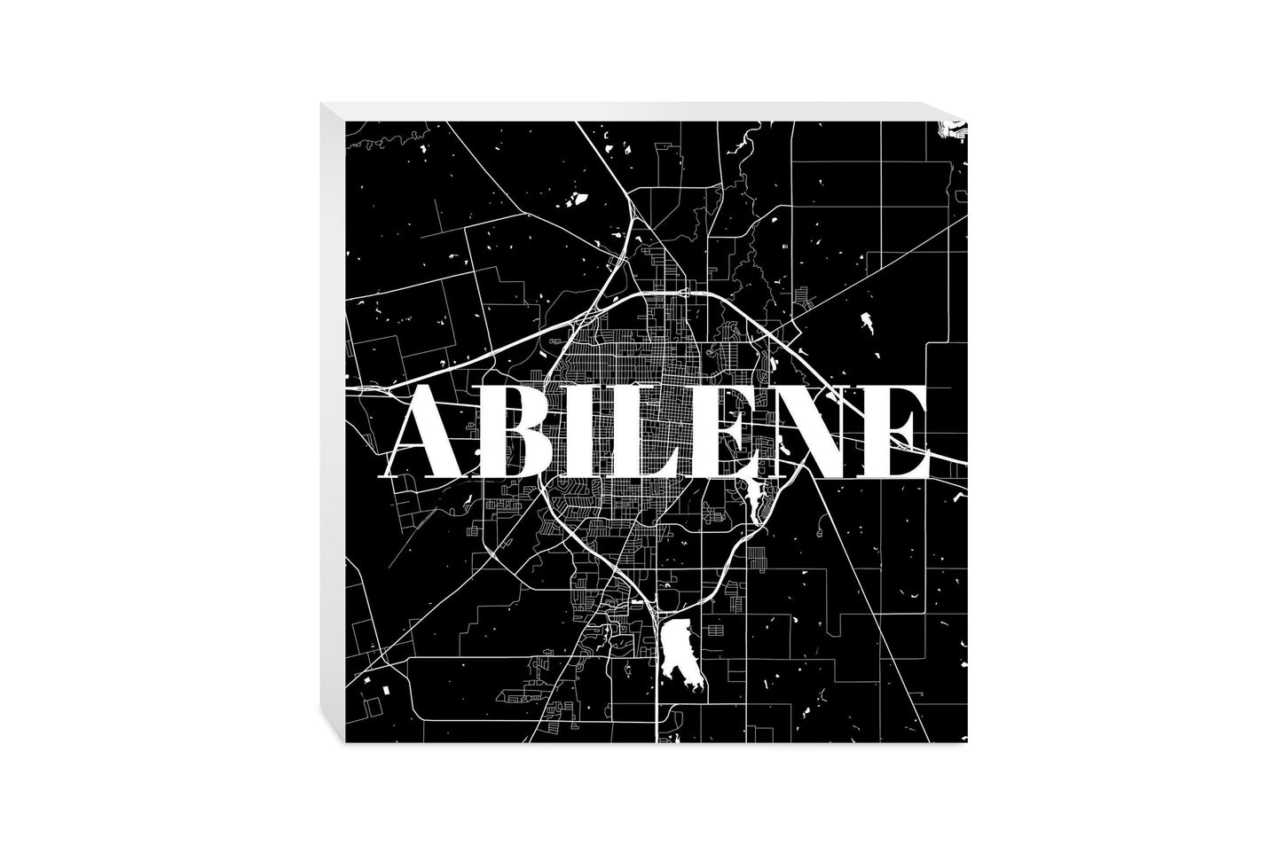 Minimalist B&W Texas Abilene Map | Wood Block | Eaches | Min 2