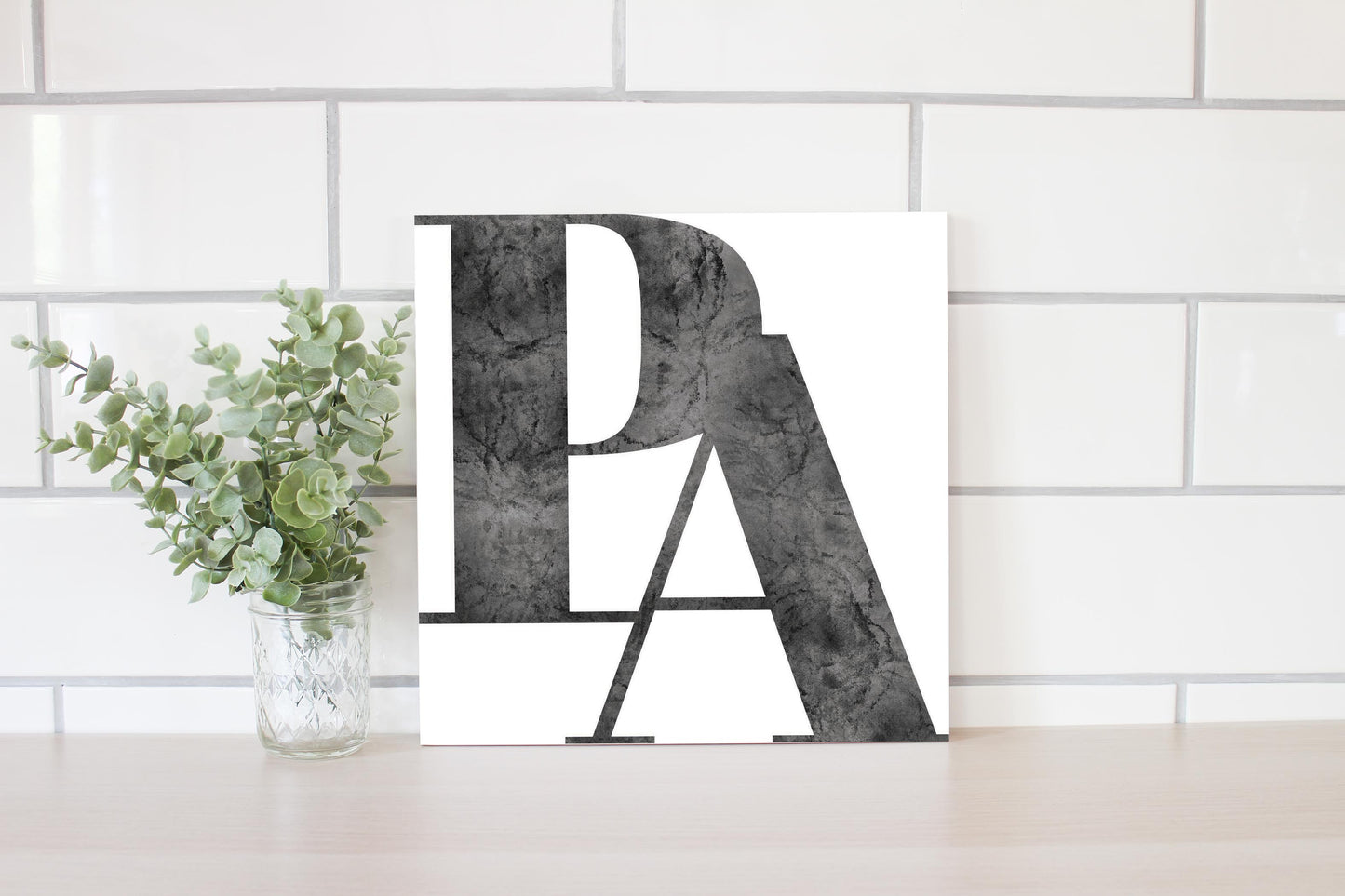 Minimalistic B&W Pennsylvania White Initials | Wood Sign | Eaches | Min 2