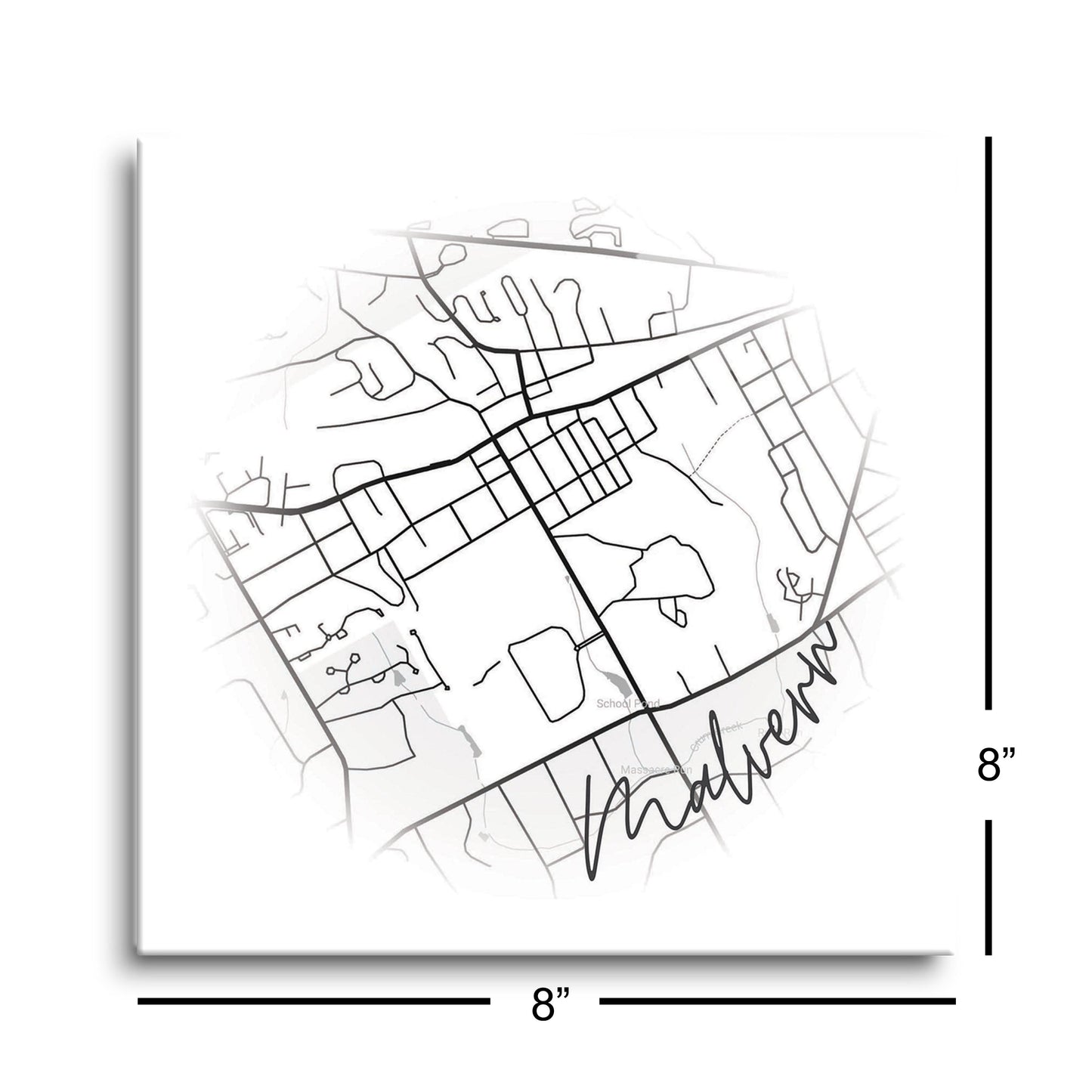 Minimalistic B&W Pennsylvania Malvern Circle Map | Hi-Def Glass Art | Eaches | Min 2
