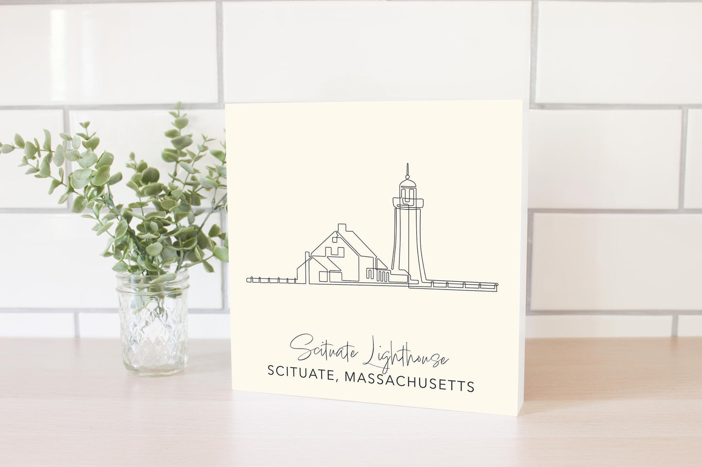 Cream Scituate Lighthouse | Wood Block | Eaches | Min 2