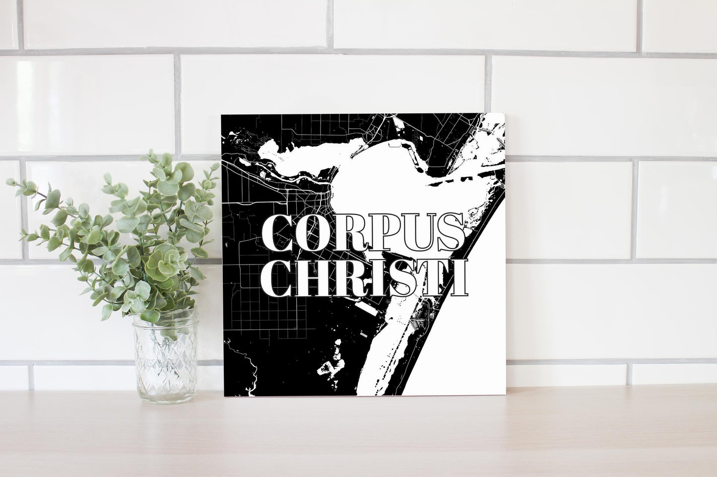 Minimalistic B&W Texas Corpus Christi Map | Wood Sign | Eaches | Min 2