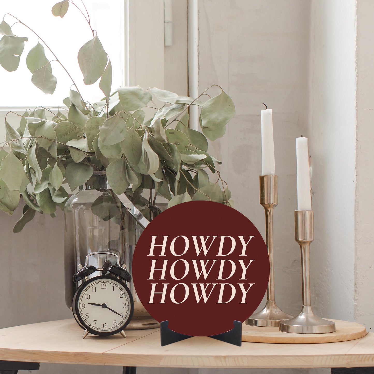 Modern Minimalist Texas Maroon Howdy | Wood Sign | Eaches | Min 1