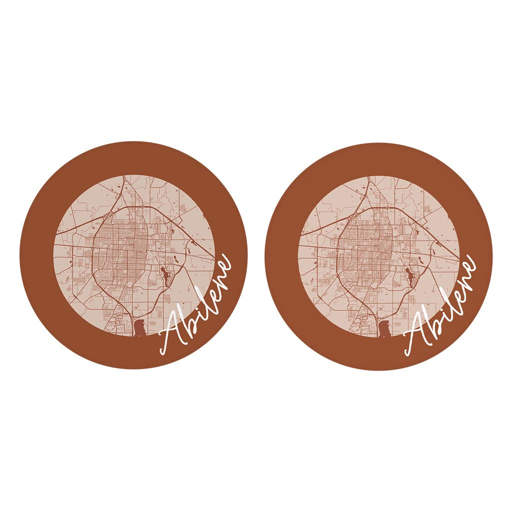 Modern Minimalist Texas Abilene Circle Map | Absorbent Car Coasters | Set of 2 | Min 4