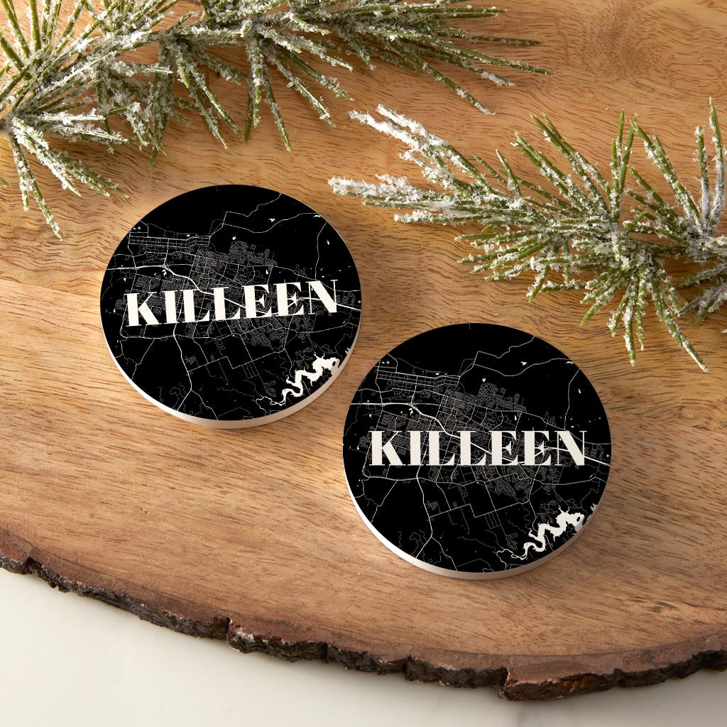 Minimalistic B&W Texas Killeen Map | Absorbent Car Coasters | Set of 2 | Min 4