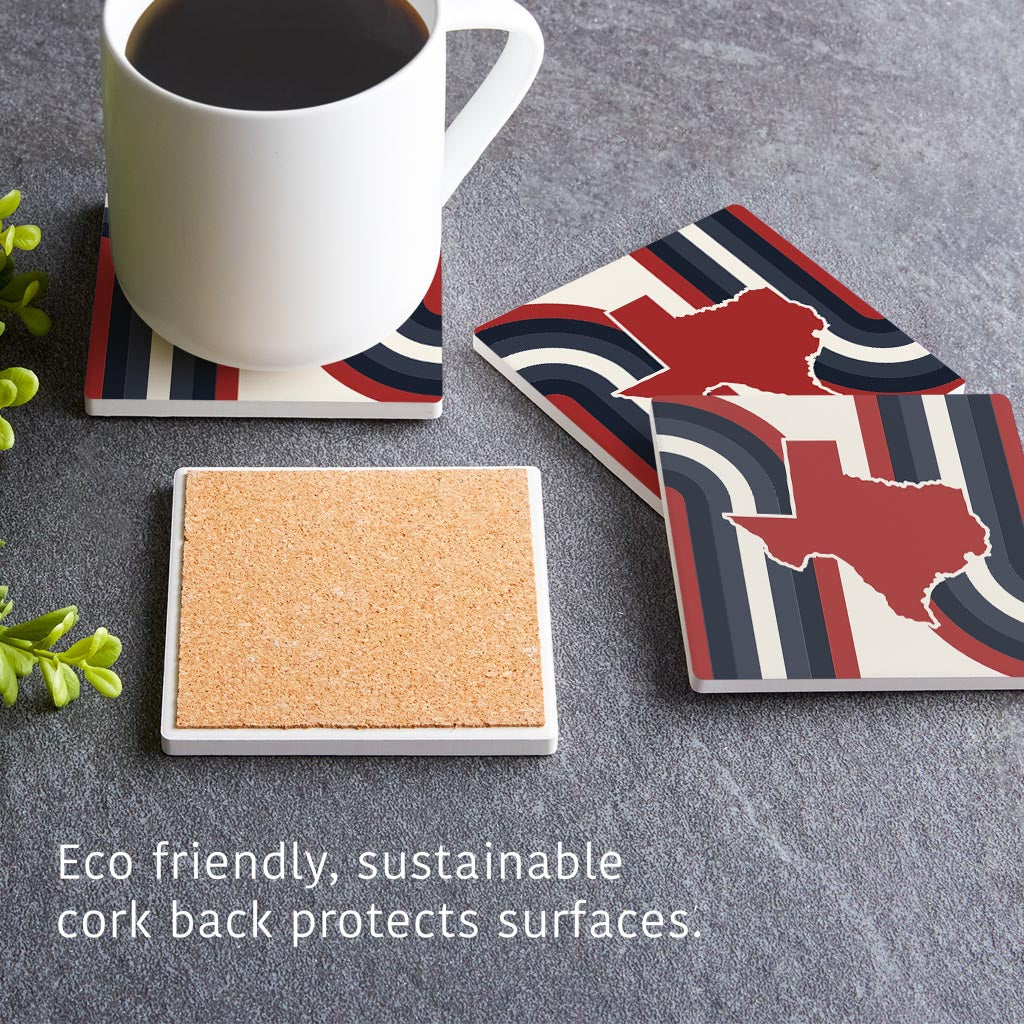 Modern Minimalist Texas Colors Retro Shape | Absorbent Coasters | Set of 4 | Min 2