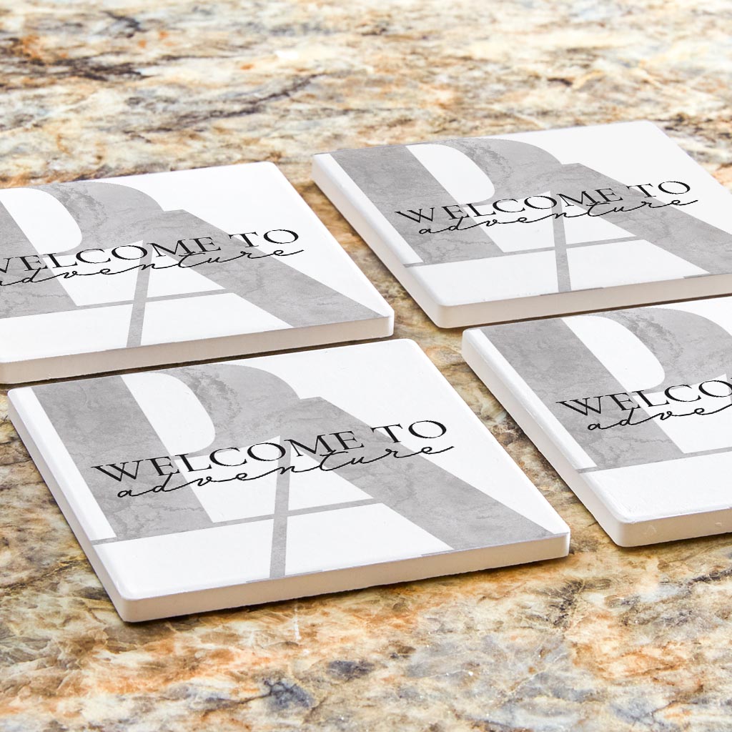 Minimalistic B&W Pennsylvania Adventure Quip | Absorbent Coasters | Set of 4 | Min 2