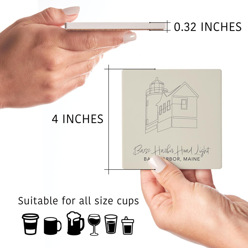 Bass Harbor Head Light Muted Coastal| Absorbent Coasters | Set of 4 | Min 2