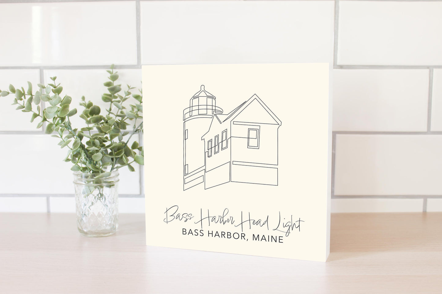 Cream Bass Harbor Head Light | Wood Block | Eaches | Min 2