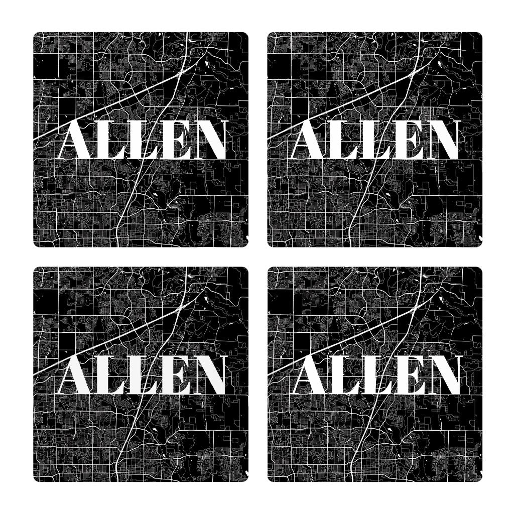 Minimalistic B&W Texas Allen Map | Absorbent Coasters | Set of 4 | Min 2