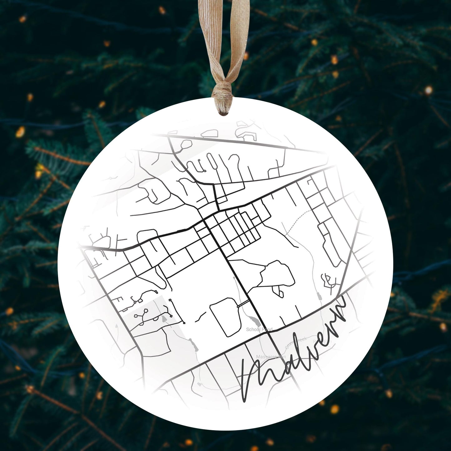 Minimalistic B&W Pennsylvania Malvern Circle Map | Wood Ornament | Eaches | Min 1