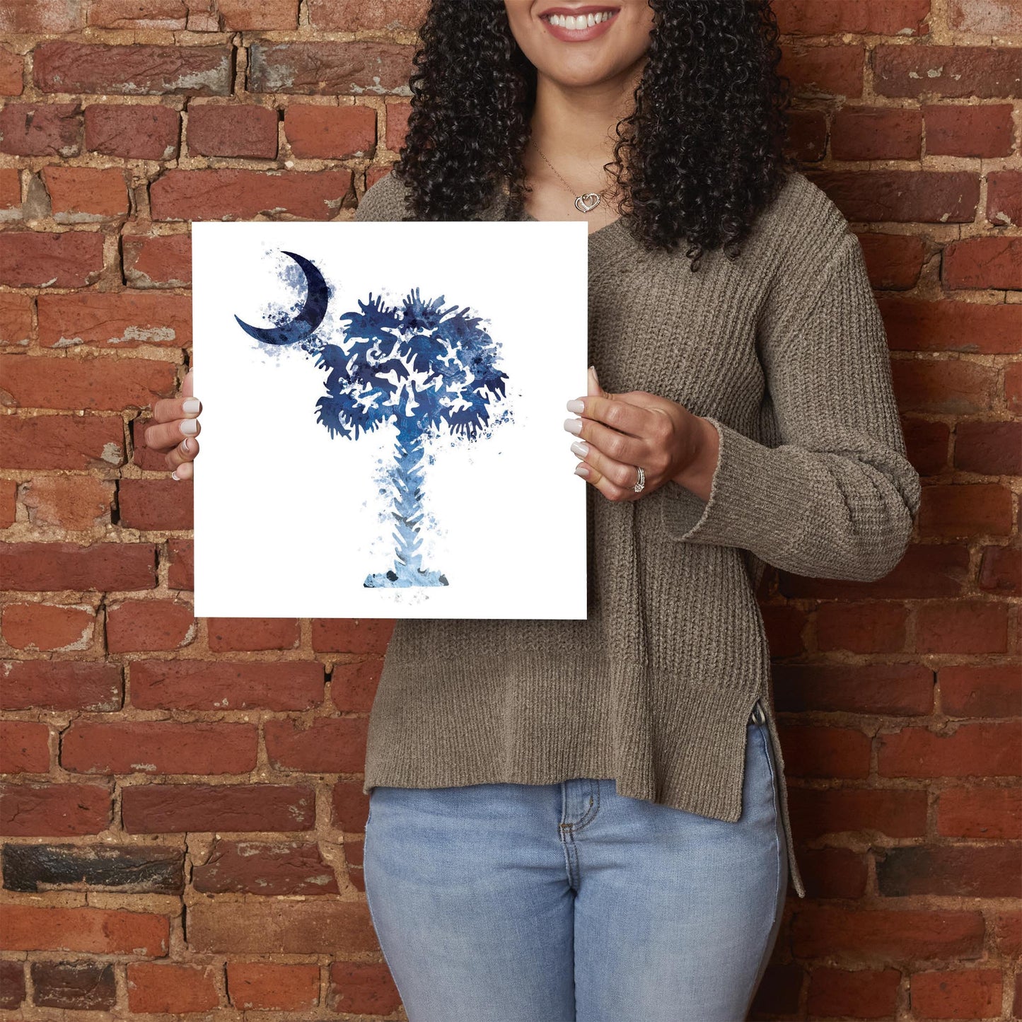 South Carolina Blue Water Color Palm Trees On White | Hi-Def Glass Art | Eaches | Min 1