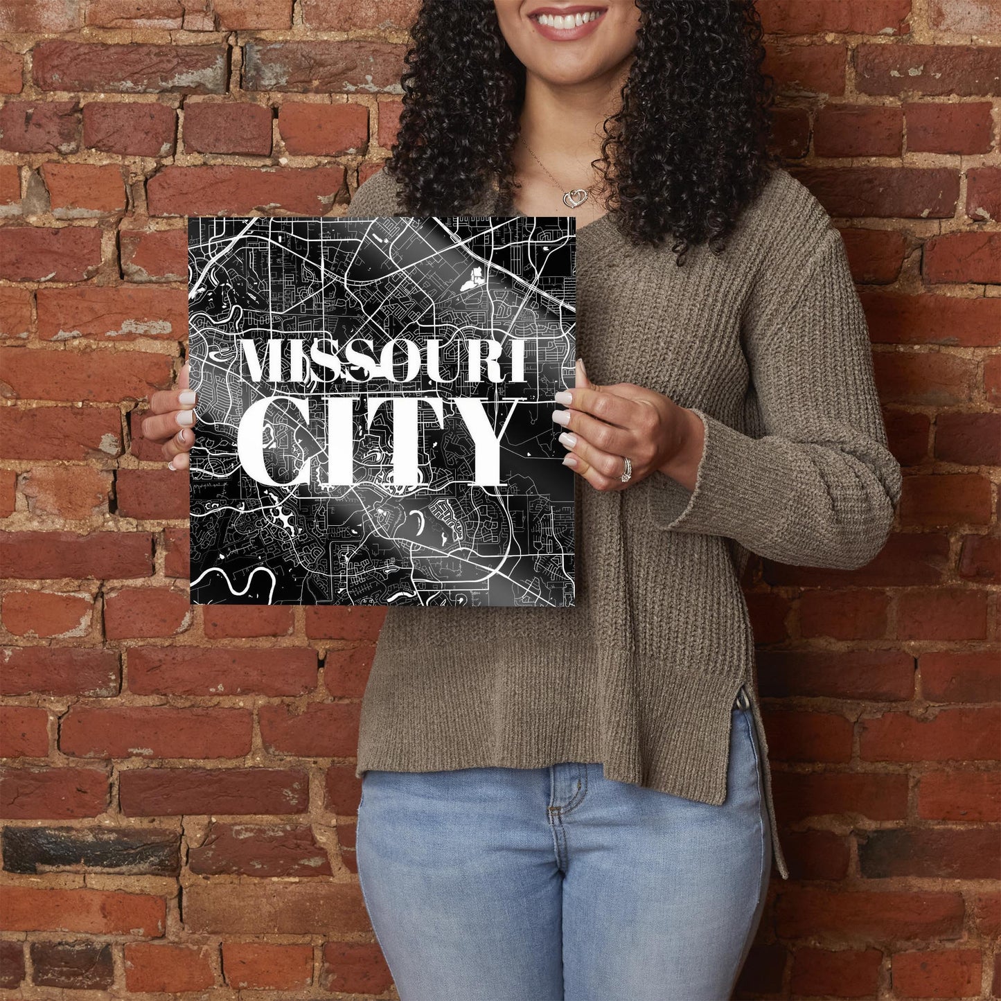 Minimalistic B&W Texas Missouri City Map | Hi-Def Glass Art | Eaches | Min 1