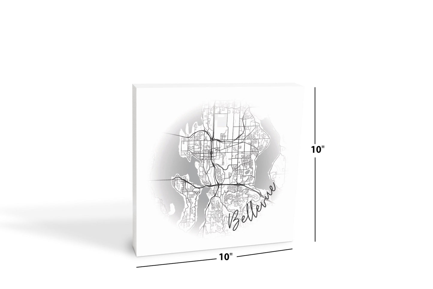 Minimalistic B&W Washington Bellevue Circle Map | Wood Block | Eaches | Min 2