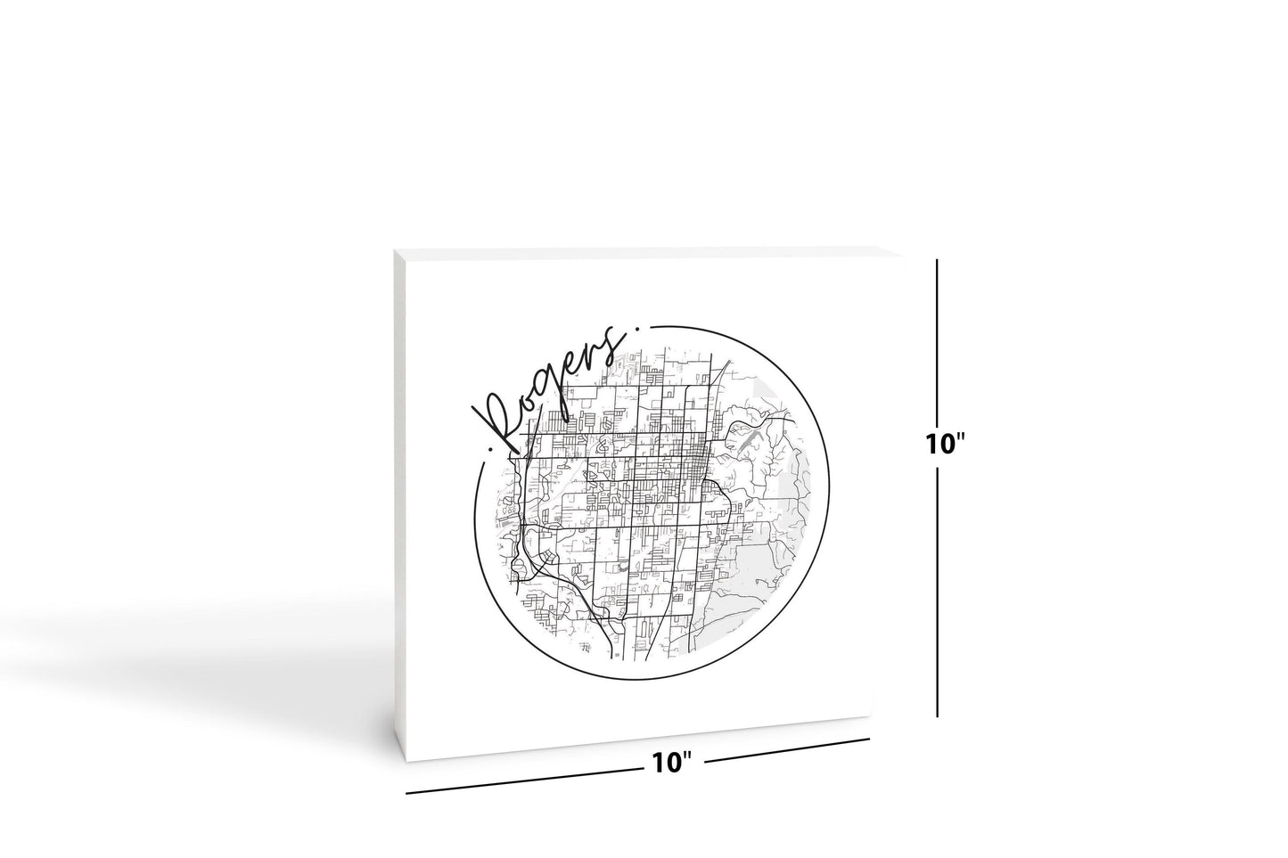 Minimalist B&W Arkansas Rogers Circle Map | Wood Block | Eaches | Min 2