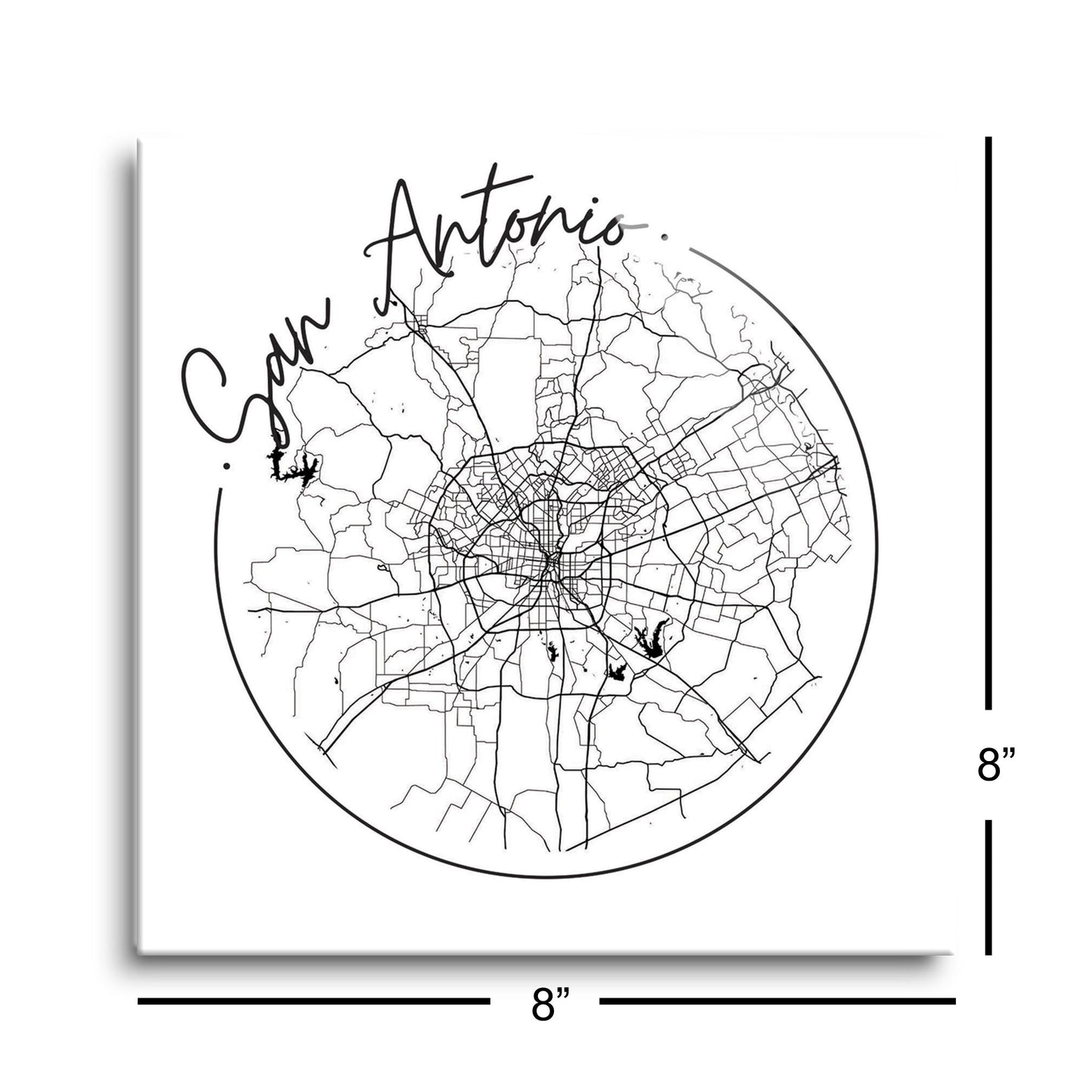 Modern San Antonio Round Map | Hi-Def Glass Art | Eaches | Min 2